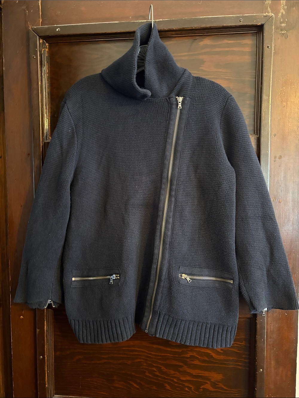 GAP Navy Asymmetric Zip Knit Jacket